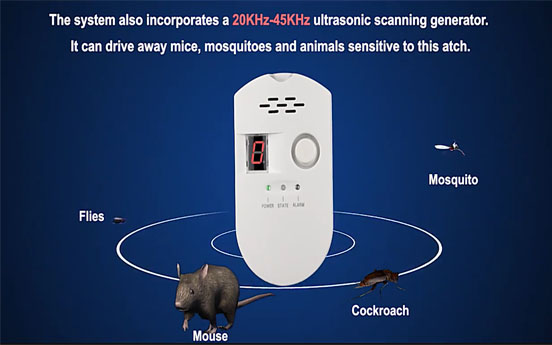 Alarme integrado a gás e ultrassônico contra roedores e mosquitos para proteger a casa