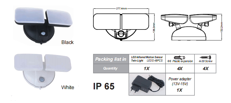 Fonte de luz dupla LED PD-2P-A: seu guardião noturno inteligente