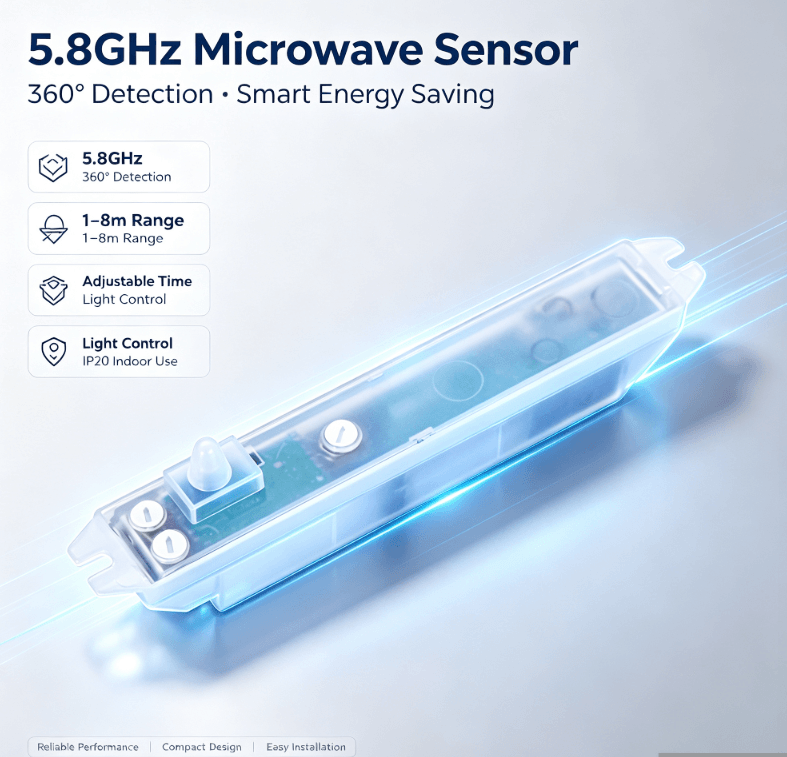 Sensor de microondas PD-MV1020 5,8 GHz | Instalação oculta, menos gatilhos falsos para iluminação
